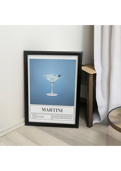 Martini Kokteyl Temalı Pinterest Tasarım Poster Siyah Çerçeveli Tablo