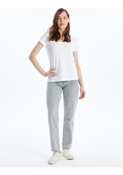 Kadın Yüksek Bel Boru Paça Denim Pantolon