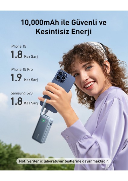 545 Nano Powerbank (30W, Dahili USB-C Kablosu) 10K Taşınabilir Şarj Cihazı, 1 USB-C, 1 USB-A ile PD 30W Maksimum Çıkış - Yeşil - A1259