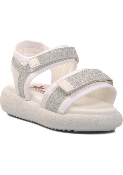 24-402-P Beyaz-Gümüş Ortopedik Taban Kız Çocuk Sandalet