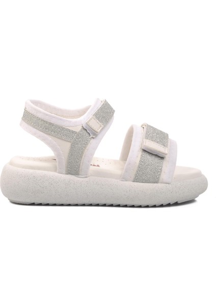 24-402-P Beyaz-Gümüş Ortopedik Taban Kız Çocuk Sandalet