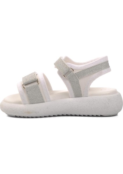 24-402-P Beyaz-Gümüş Ortopedik Taban Kız Çocuk Sandalet