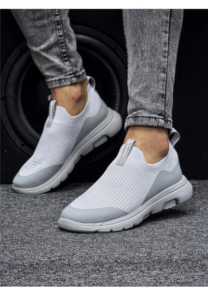 Erkek Ortopedik Bağcıksız Triko Spor Ayakkabı-Buz