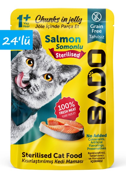 Kısırlaştırılmış Yetişkin Yaş Kedi Maması Somonlu 85Gr 24'lü