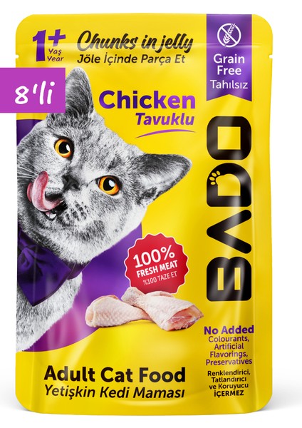 Yetişkin Yaş Kedi Maması Tavuk Etli 85Gr 8'li