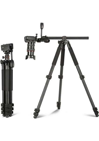 HT-T06 Profesyonel Tripod 190 cm Yatay Kullanım Çok Fonksiyonlu Panoromik Kafa 360 Derece Dönebilir Monopod