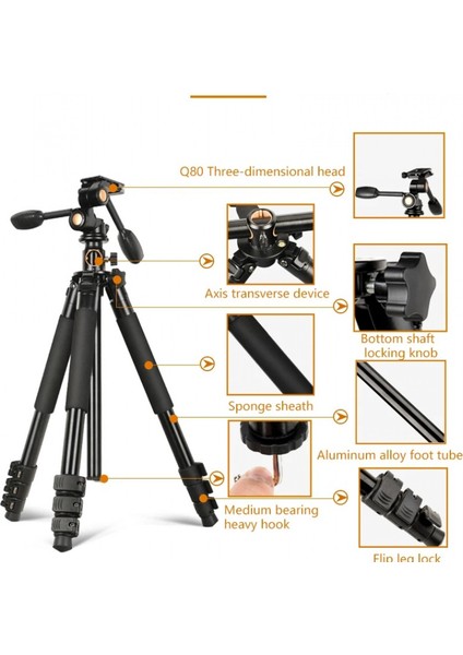 HT-T06 Profesyonel Tripod 190 cm Yatay Kullanım Çok Fonksiyonlu Panoromik Kafa 360 Derece Dönebilir Monopod