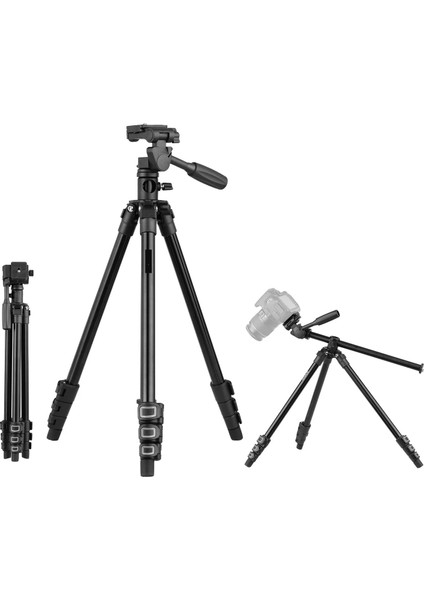 HT-T02 Profesyonel Tripod 154 cm Yatay Kullanım Çok Fonksiyonlu Panoramik Kafa 360 Derece Dönebilir