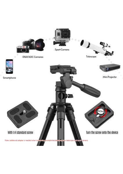 HT-T02 Profesyonel Tripod 154 cm Yatay Kullanım Çok Fonksiyonlu Panoramik Kafa 360 Derece Dönebilir