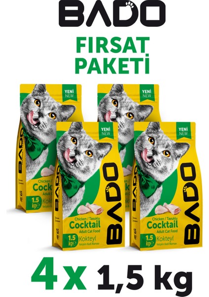 Yetişkin Kedi Maması Kokteyl 1,5 kg 4'lü