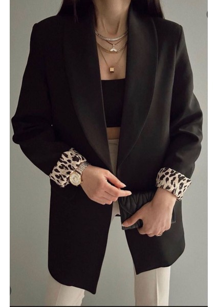 Leopar Desenli Blazer Ceket