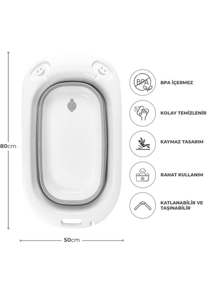 Katlanabilir Bebek Yıkama Küvet Seti 7 Parça, Bebek Yıkama Küvet Seti Gri