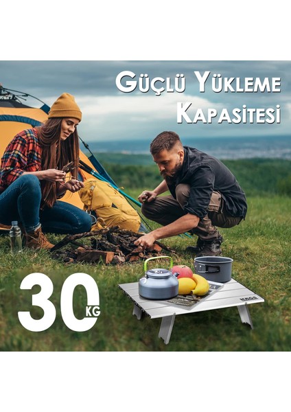 Portatif Küçük Masa Alüminyum Hafif - Plaj, Piknik, Kamp, Balıkçı, Outdoor Küçük Sehpa Masa - Gümüş