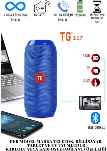 Tg 117 Bluetooth Hoparlör Kablosuz Taşınabilir Siyah Ses Bombası Extra Bass