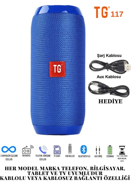 Tg 117 Bluetooth Hoparlör Kablosuz Taşınabilir Siyah Ses Bombası Extra Bass