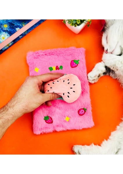 Sevimli Meyve Kabartmalı Peluş Defter