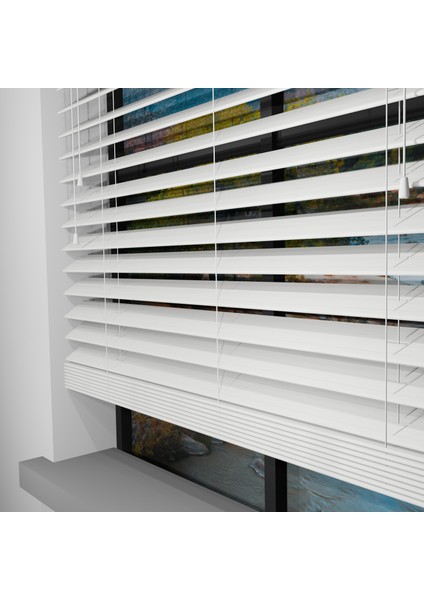 Ahşap Jaluzi Perde 50 mm GERÇEK AHŞAP Redüktörlü / Zincirli BEYAZ Renk fırsatları