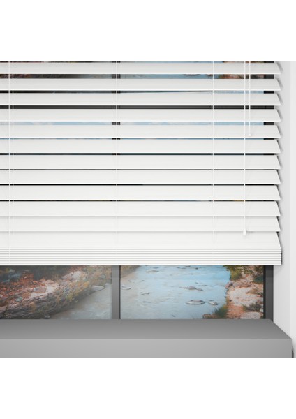 Ahşap Jaluzi Perde 50 mm GERÇEK AHŞAP Redüktörlü / Zincirli BEYAZ Renk indirimleri