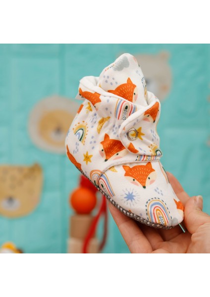 Organik Pamuk Bebek Pandufu, Kaydırmaz Taban, Yenidoğan Patiği, Ev Kreş Ayakkabısı, Tilki fırsatları