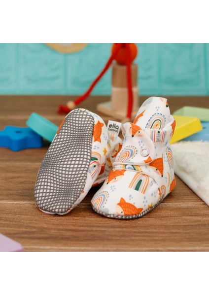 Organik Pamuk Bebek Pandufu, Kaydırmaz Taban, Yenidoğan Patiği, Ev Kreş Ayakkabısı, Tilki