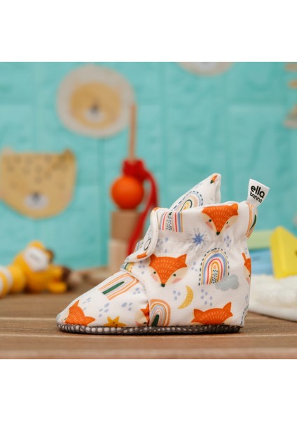 Organik Pamuk Bebek Pandufu, Kaydırmaz Taban, Yenidoğan Patiği, Ev Kreş Ayakkabısı, Tilki