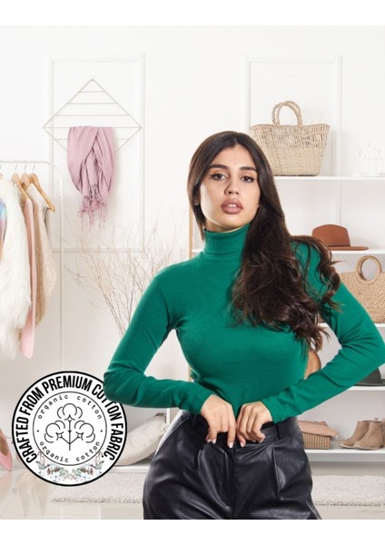 Kaşkorse Tam Boğazlı Body Sweatshirt, Çimen Yeşili, S fiyatları