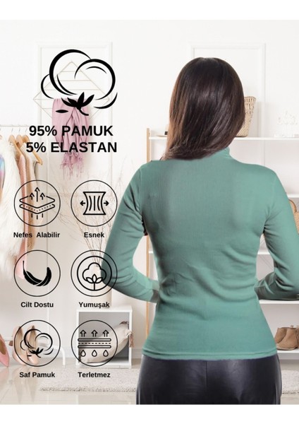 Alya Underwear Kaşkorse Tam Boğazlı Body Sweatshirt, Okaliptus, Xl