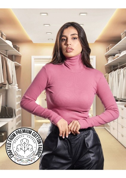 Alya Underwear Kaşkorse Tam Boğazlı Body Sweatshirt, Gül Kurusu, L