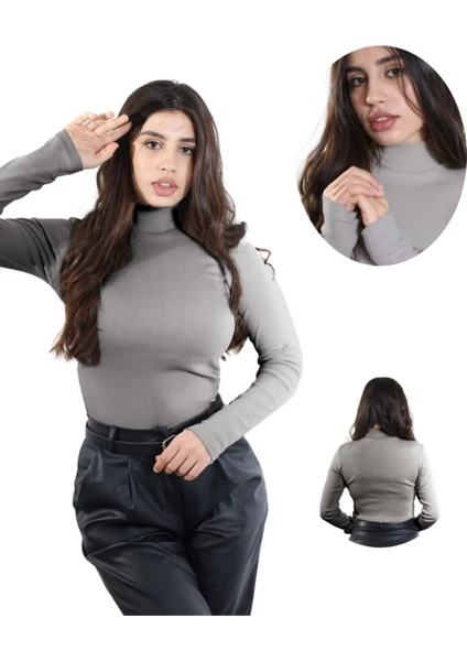 Alya Underwear Kaşkorse Tam Boğazlı Body Sweatshirt, Gri, L