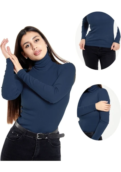 Alya Underwear Kaşkorse Tam Boğazlı Body Sweatshirt Indigo Melanj M