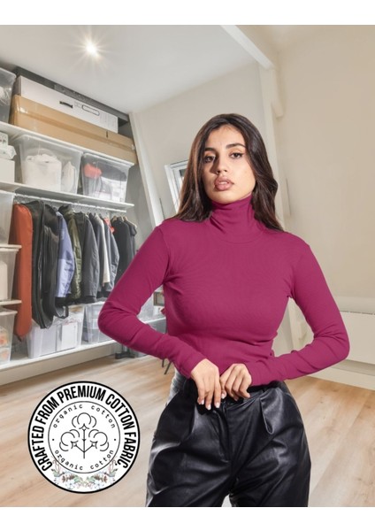 Kaşkorse Tam Boğazlı Body Sweatshirt, Fuşya Melanj, 2xl fiyatları