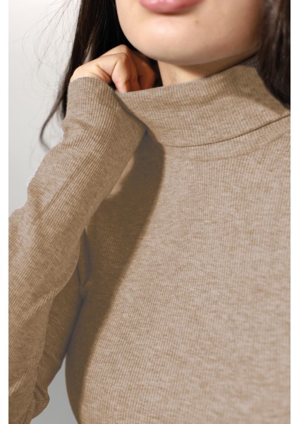 Kaşkorse Tam Boğazlı Body Sweatshirt, Kahve Melanj, M fiyatları