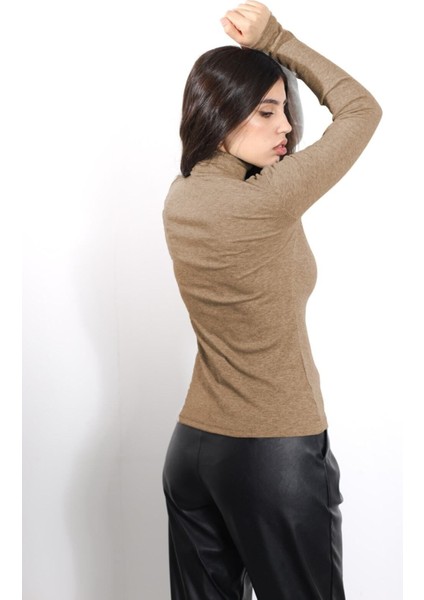 Kaşkorse Tam Boğazlı Body Sweatshirt, Kahve Melanj, M modelleri