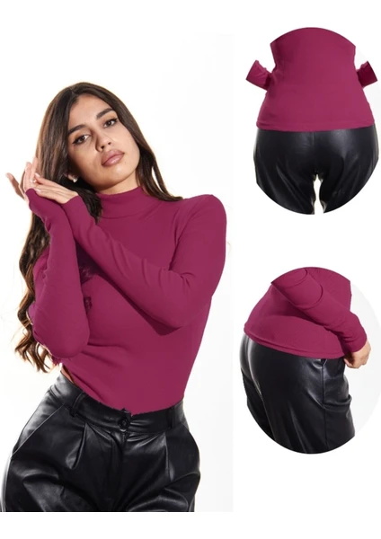 Alya Underwear Kaşkorse Tam Boğazlı Body Sweatshirt, Fuşya Melanj, Xl