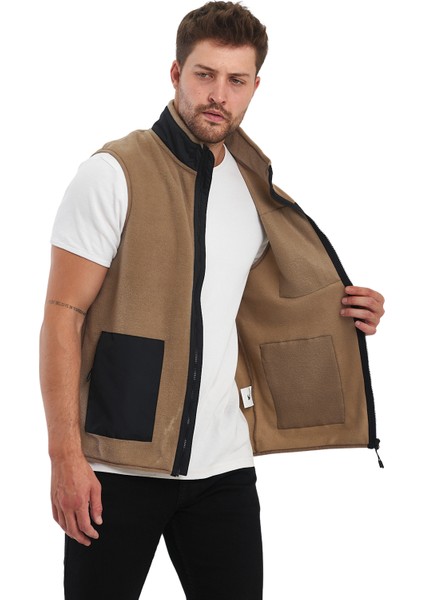 Erkek Polar Kolsuz Çift Renk Yelek 3 Cepli Comfort Fit modelleri