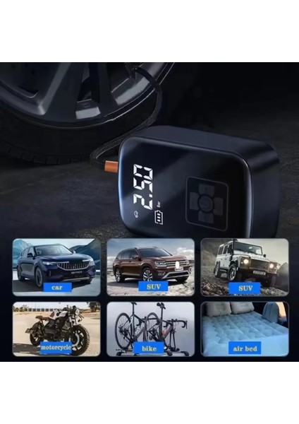 Mini Kablosuz Dijital Taşınabilir Kompresör Araç Lastik Top Şişirme Pompası