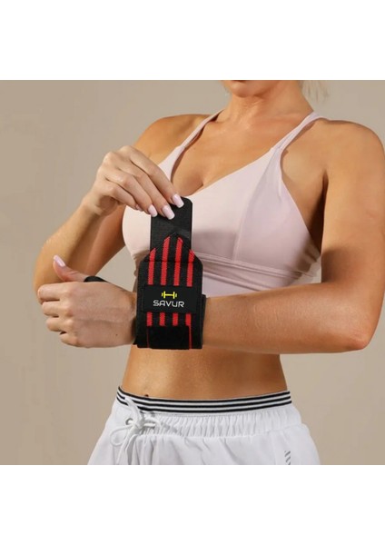 Pro Wrist Wraps - Fitness Crossfit Bileklik Siyah Kırmızı 2'li Paket