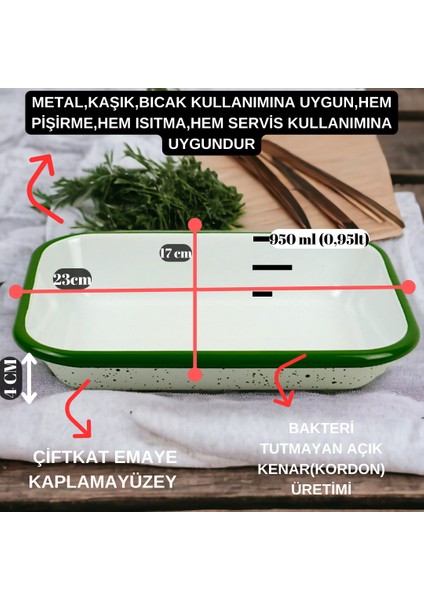22 No Emaye Dörtgen Tabak Meze Kahvaltılık Kamp Piknik Fırın Kabı Balık Tabağı Tepsisi Çeyiz