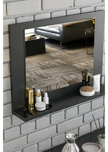 60x45 Cm Kristal Raflı Ayna Dresuar Hol Koridor Salon Banyo Wc Ofis Çocuk Yatak Odası