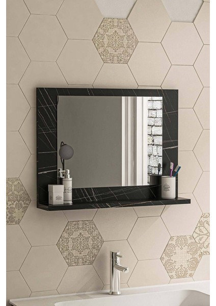 60x45 Cm Kristal Raflı Ayna Dresuar Hol Koridor Salon Banyo Wc Ofis Çocuk Yatak Odası