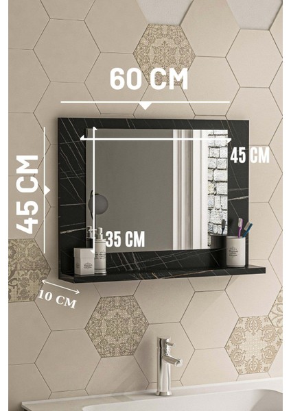 60x45 Cm Kristal Raflı Ayna Dresuar Hol Koridor Salon Banyo Wc Ofis Çocuk Yatak Odası