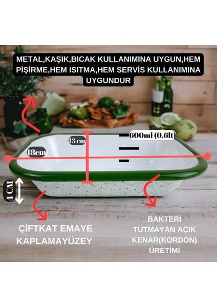 13 No Emaye Dörtgen Tabak Meze Kahvaltılık Kamp Piknikçeyiz Fırınkabı Hediye Sunum Çereztabağı