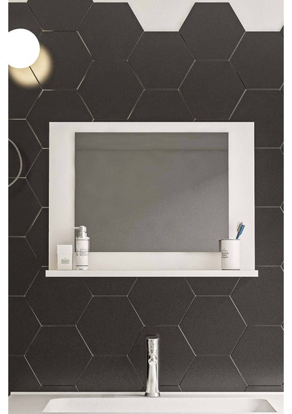 60x45 Cm Kristal Raflı Ayna Dresuar Hol Koridor Salon Banyo Wc Ofis Çocuk Yatak Odası