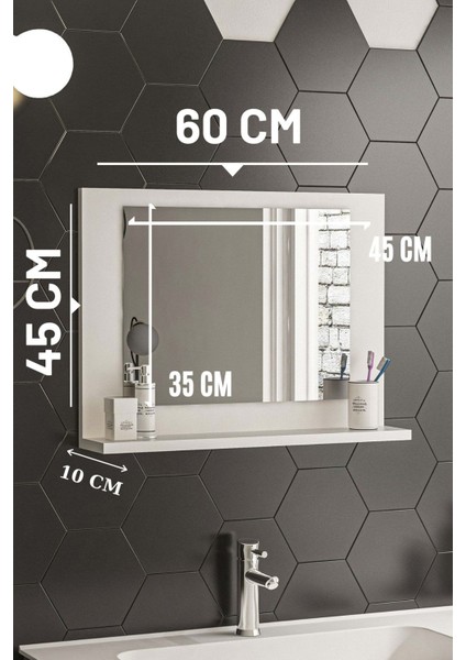 60x45 Cm Kristal Raflı Ayna Dresuar Hol Koridor Salon Banyo Wc Ofis Çocuk Yatak Odası