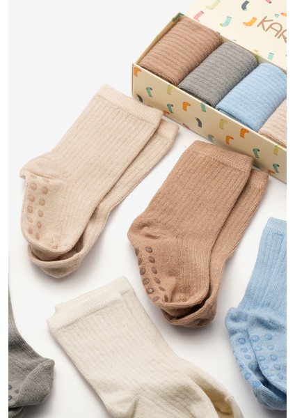 Doğal Bambu 5 Çift Bebek Çorap Dikişsiz - 6 ay sonrası kaydırmaz tabanlı fiyatları