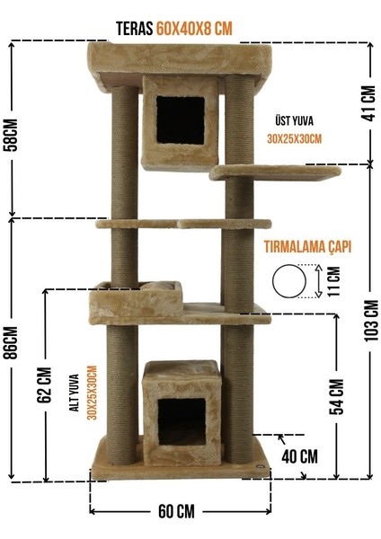 Mdt Lotus Furniture Brüksel Tırmalamalı Kedi Evi