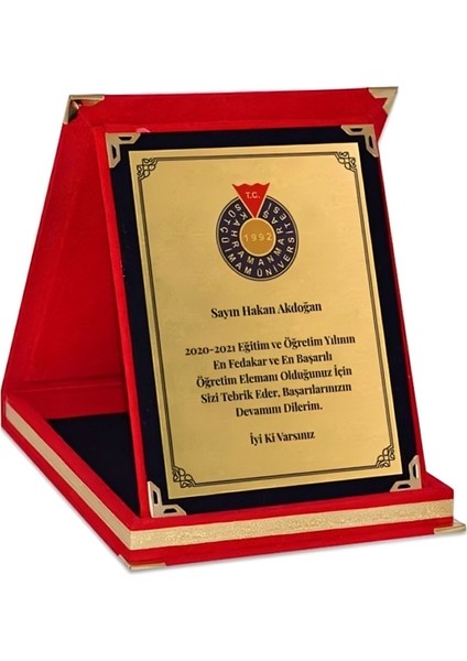 Kişiye Özel Kadife Plaket - Öğretmene Plaket - Büyük Boy Plaket ( 16 X 21 )