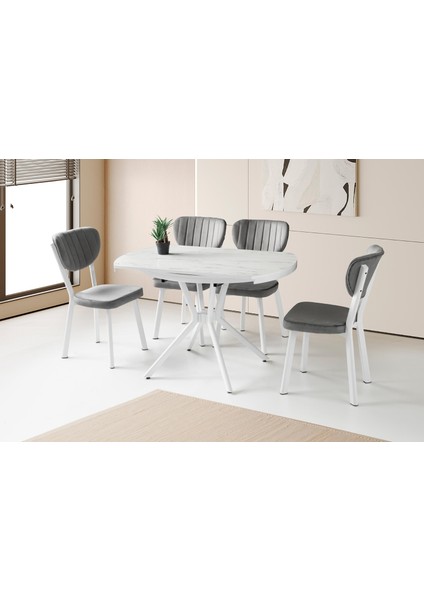 Bade Alfa Mdf Oval Highgloss Açılır Mutfak Masa Sandalye Takımı 73x120