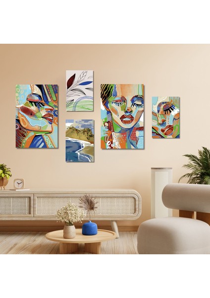 5 Parçalı Kanvas Duvar Tablosu Boho Güzel Kadın Tasarımı