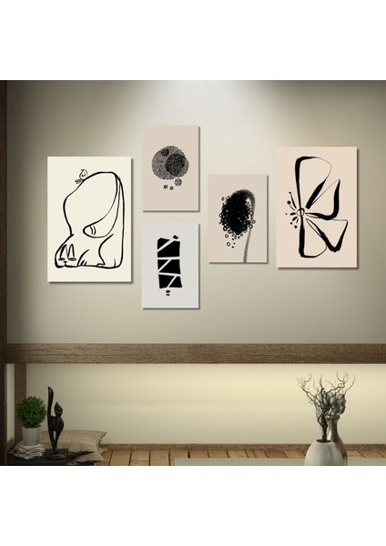 5 Parçalı Kanvas Tablo Modern Soyut Kedi Ve Kelebek Dizaynı